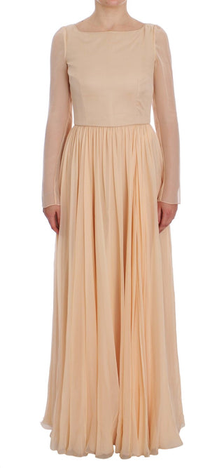 Elegant Beige Silk Full Length Sheath Dress - Luxury for You