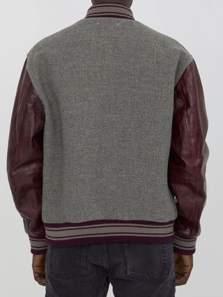 Wool Bomber Jacket With Leather Sleeves