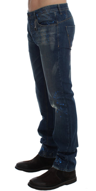 Chic Blue Wash Painted Slim Fit Jeans - Luxury for You