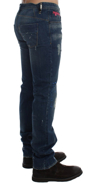 Chic Blue Wash Painted Slim Fit Jeans - Luxury for You