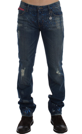 Chic Blue Wash Painted Slim Fit Jeans - Luxury for You