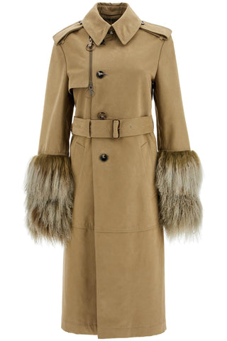 Long Trench Coat With Shearling Cuffs