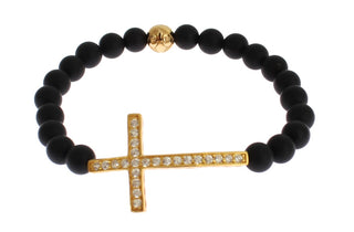 Chic Matte Onyx Bead & Cz Diamond Cross Bracelet - Luxury for You