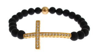 Chic Matte Onyx Bead & Cz Diamond Cross Bracelet - Luxury for You