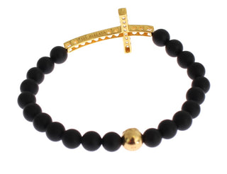 Chic Matte Onyx Bead & Cz Diamond Cross Bracelet - Luxury for You