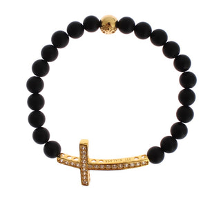 Chic Matte Onyx Bead & Cz Diamond Cross Bracelet - Luxury for You