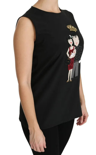 Black Silk Dg Family Crystal Sleeveless Top