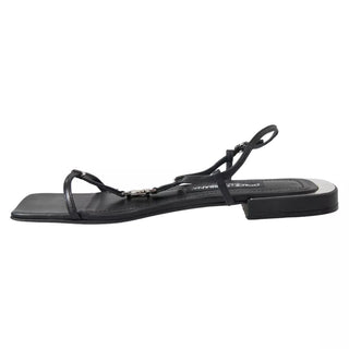 Black Leather Dg Logo Flats Sandals Shoes