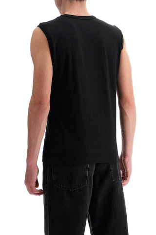 Black Cotton Tank Top With Embossed Logo