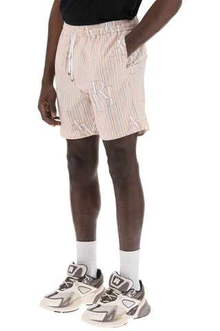 Stripe Technical Poplin Bermuda Shorts With Logo  "striped