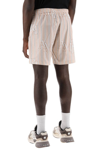 Stripe Technical Poplin Bermuda Shorts With Logo  "striped