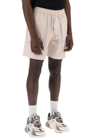 Stripe Technical Poplin Bermuda Shorts With Logo  "striped