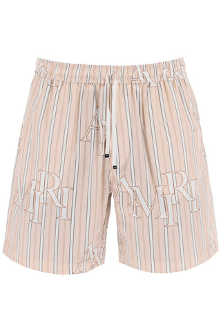 Stripe Technical Poplin Bermuda Shorts With Logo  "striped