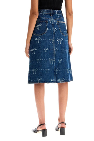 Denim Skirt With Bow Print