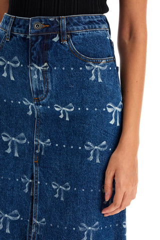 Denim Skirt With Bow Print