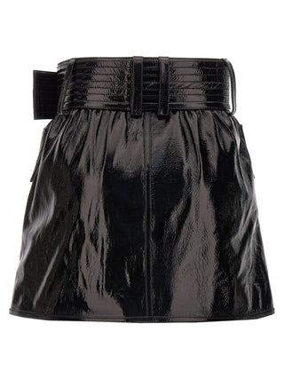 Belt-up Shiny Leather Skirt