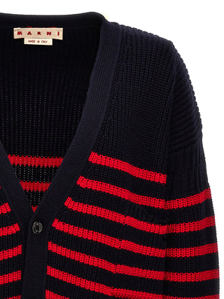 Destroyed Effect Striped Cardigan