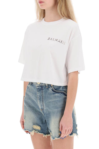 Cropped T-shirt With Metallic Logo