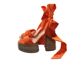 Mariza Du Desert Orange And Natural Ankle Wrap Around High Heel Wedges