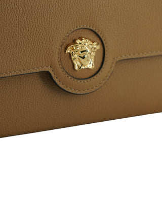 Elegant Calf Leather Wallet With Medusa Logo