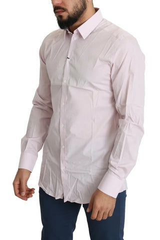 Light Pink Cotton Men Formal Gold Dress Shirt