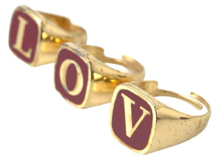 Gold Brass Love Enamel Set Of 3 Ring