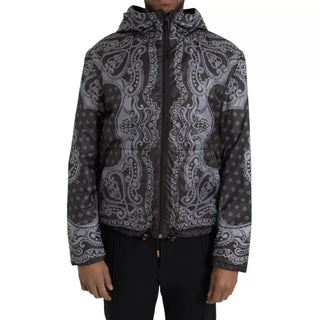 Gray Bandana Hooded Full Zip Bomber Jacket