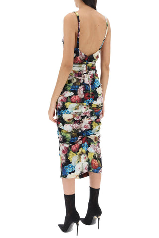 Nocturnal Flower Draped Midi Dress