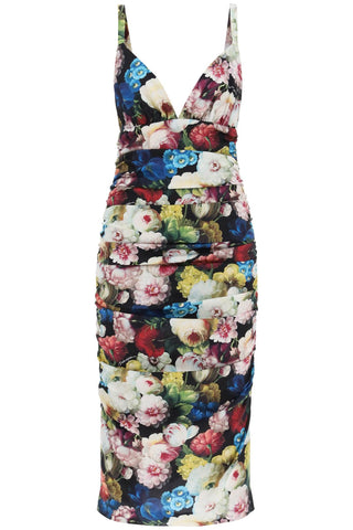 Nocturnal Flower Draped Midi Dress