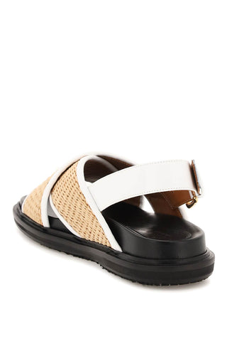 Leather And Raffia Fussbett Sandals