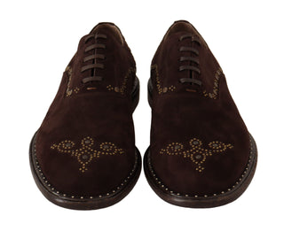 Elegant Brown Suede Studded Derby Shoes - Luxury for You