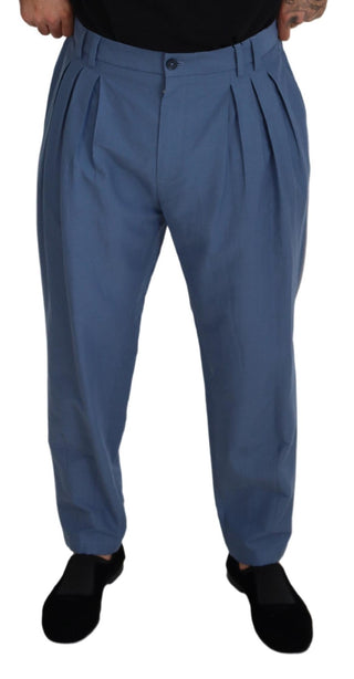 Elegant Blue Linen-cotton Pants