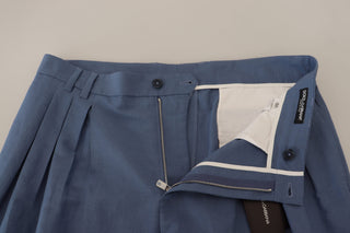 Elegant Blue Linen-cotton Pants