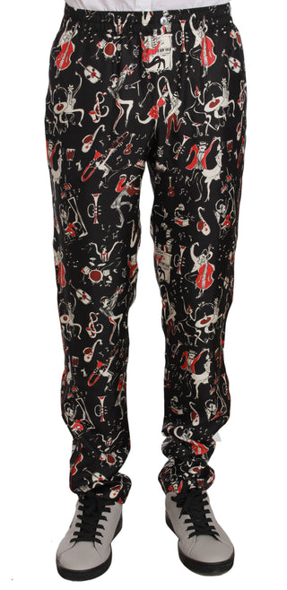 Elegant Black Silk Lounge Pants With Red Print - Luxury for You