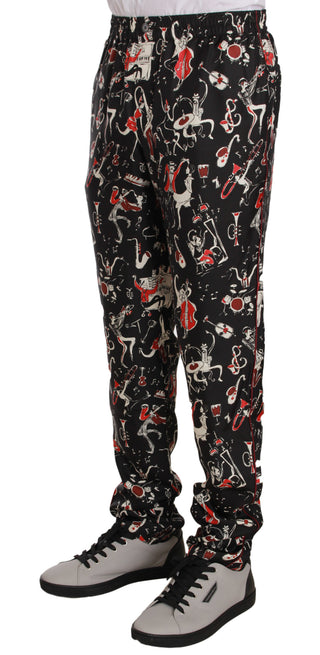 Elegant Black Silk Lounge Pants With Red Print - Luxury for You