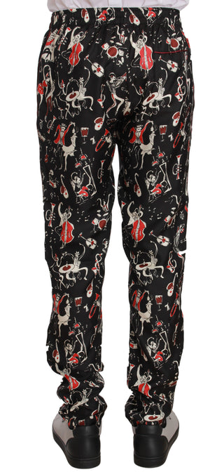 Elegant Black Silk Lounge Pants With Red Print - Luxury for You