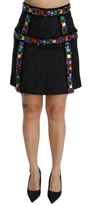 Elegant High-waist Embellished Black Skirt - Luxury for You