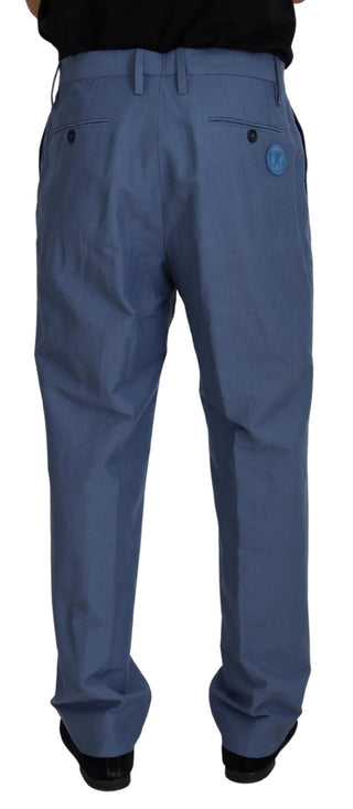 Elegant Blue Linen-cotton Blend Trousers