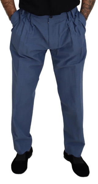 Elegant Blue Linen-cotton Blend Trousers