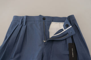 Elegant Blue Linen-cotton Blend Trousers