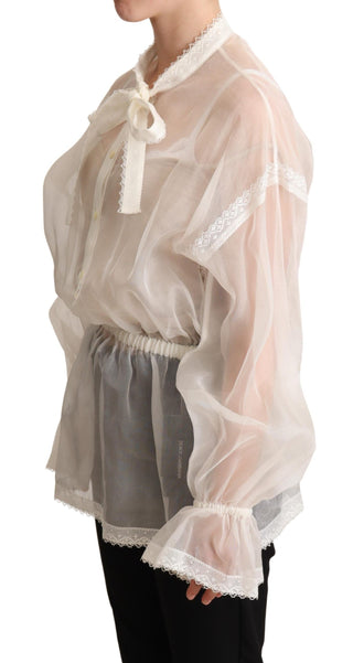 Elegant White Silk-cotton Ascot Blouse - Luxury for You