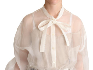 Elegant White Silk-cotton Ascot Blouse - Luxury for You