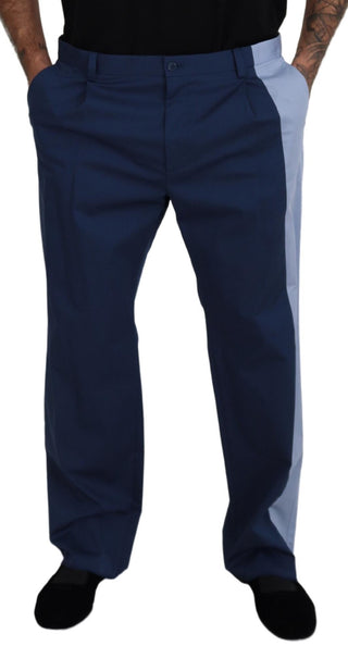 Elegant Blue Cotton Blend Pants For Men