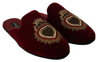 Red Velvet Embroidered Slides - Luxury for You