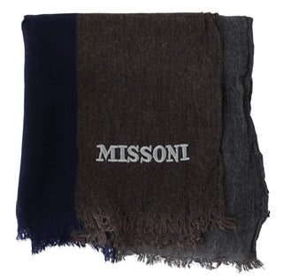 Elegant Multicolor Wool Scarf With Signature Embroidery