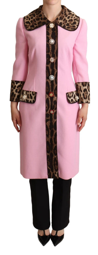 Chic Pink Leopard Trench With Crystal Buttons - Luxury for You