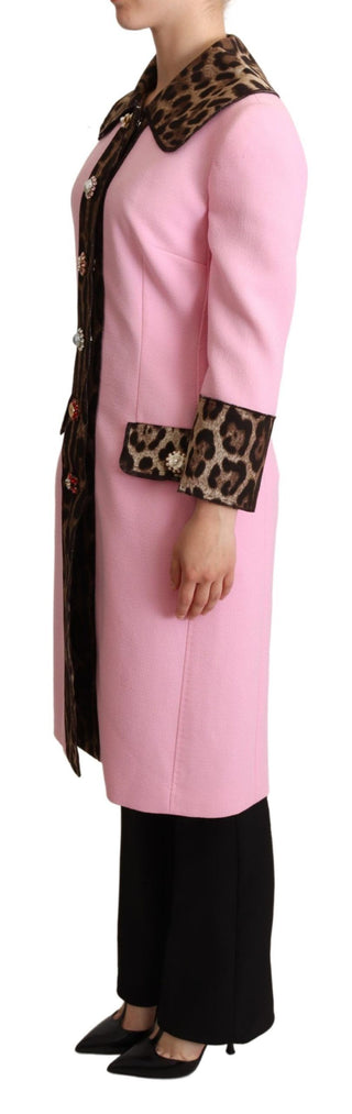 Chic Pink Leopard Trench With Crystal Buttons - Luxury for You