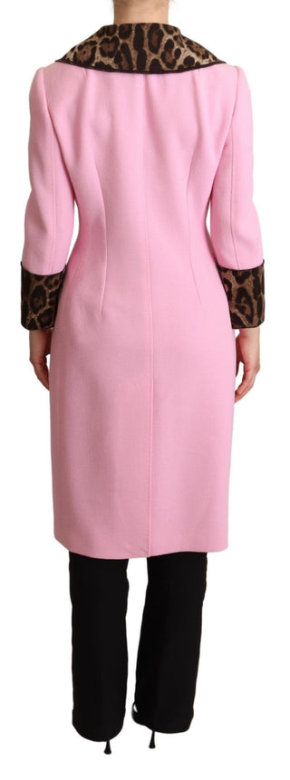 Chic Pink Leopard Trench With Crystal Buttons - Luxury for You