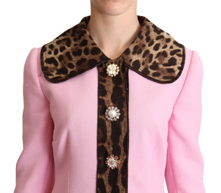 Chic Pink Leopard Trench With Crystal Buttons - Luxury for You