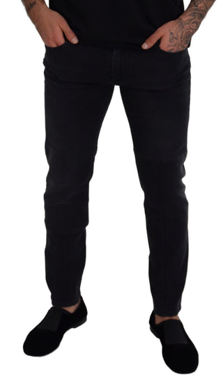 Sleek Black Cotton Blend Denim Pants